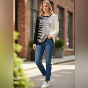 Anthony Richards Black/White Striped Stretch Unisex Pullover L